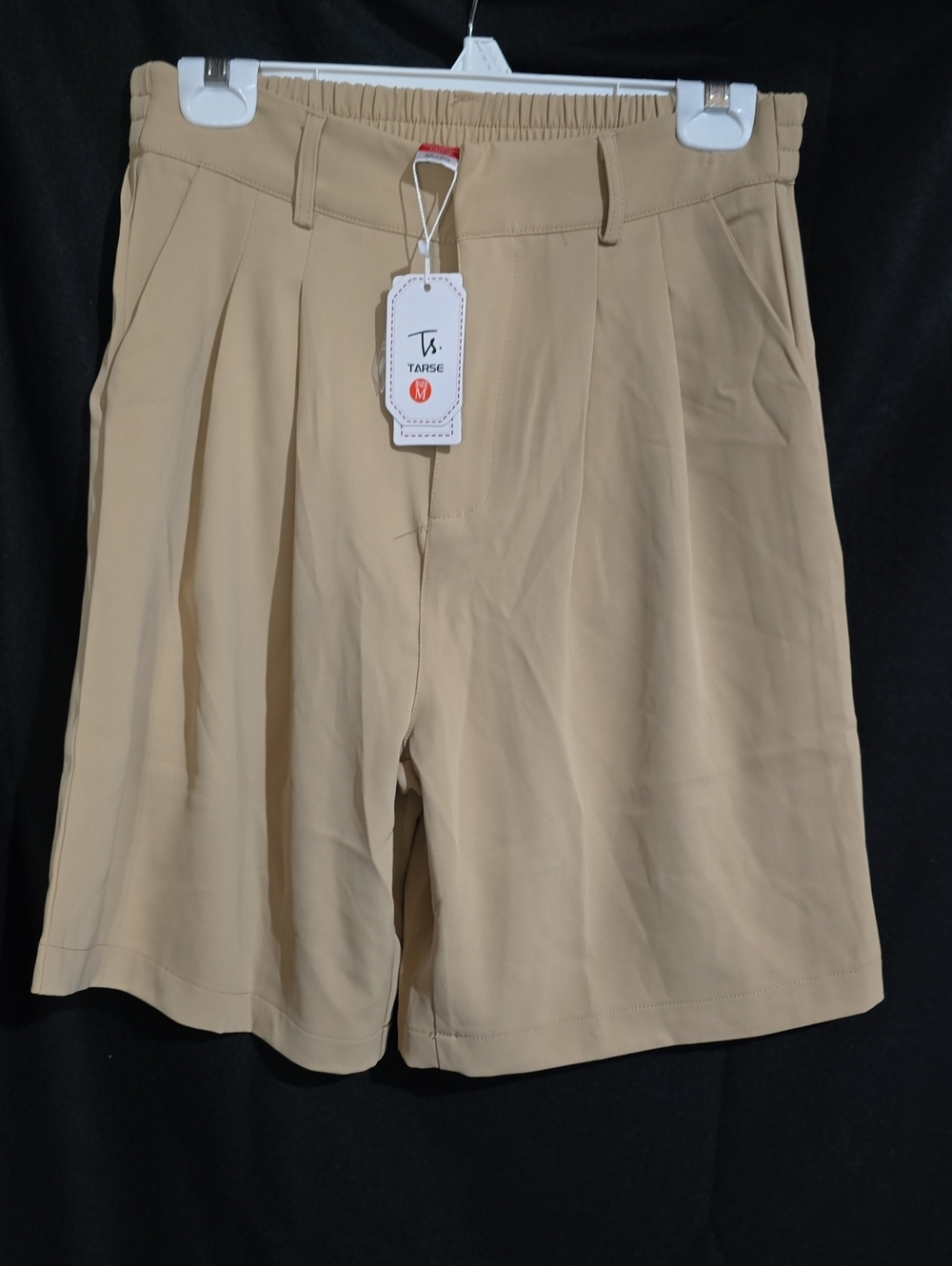 Tarseo Women's Tan Flat-Front Pleated Shorts